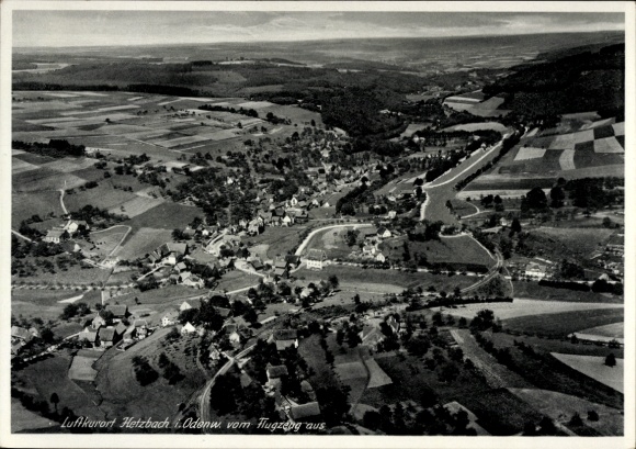 Postcard Hetzbach Oberzent in the Odenwald, aerial photograph of the Odenwald, landscape and settlements