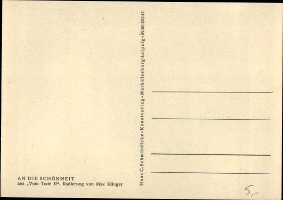 Artist Postcard Klinger, Max, To Beauty, From Death II