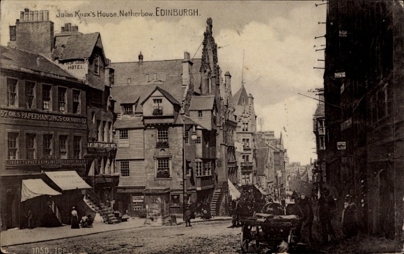 Postcard Edinburgh Scotland, Jalan Knox's House, Netherbow, Architecture, Shopping