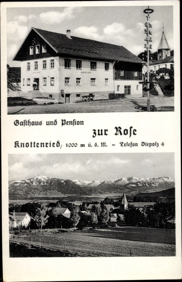 Ak Knottenried Immenstadt im Allgäu Schwaben, Gasthaus zur Rose, uitzicht op de stad, meiboom