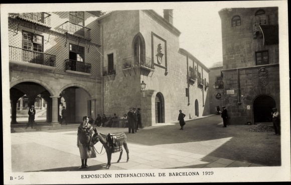 Postcard Barcelona Catalonia, International Exhibition of 1929, Pueblo Español, Porticos de Sangüesa