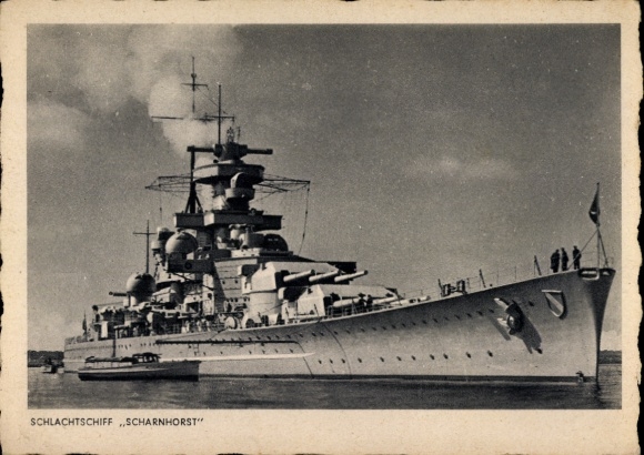 Postcard German warship, battleship Scharnhorst, Kriegsmarine