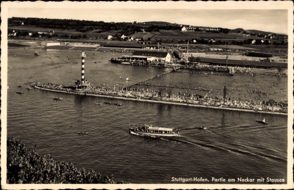 Postcard Hofen Stuttgart in Württemberg, Neckar with reservoir