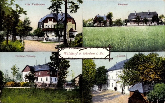 Ak Walddorf bei Werdau Langenbernsdorf in Sachsen, Försterei, Forstamt Trünzig, Gasthof, Waldfrieden