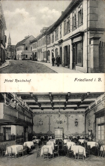 KP Frýdlant v Čechách Friedland w Czechach Reg. Reichenberg, hotelowy Reichshof, restauracja, ludzie