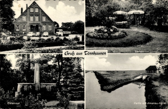 Ak Tönnhausen Winsen an der Luhe, Gasthaus Rieger, Garten, Ehrenmal, Ilmenau-Kanal