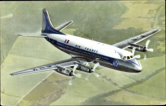 Postcard French passenger plane, Air France, Vickers Viscount