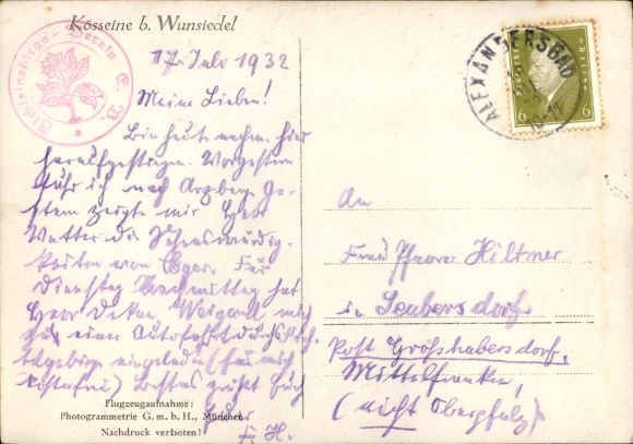 Postcard Wunsiedel in the Fichtelgebirge Upper Franconia, Kösseine, aerial photograph