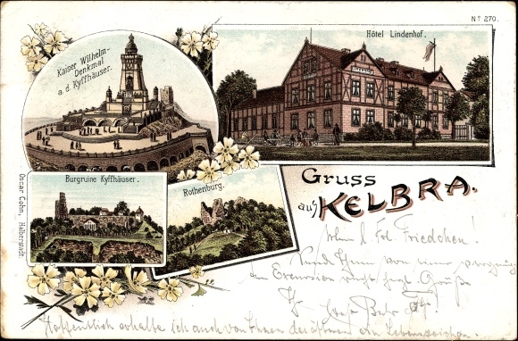 Litho Kelbra im Kreis Mansfeld Südharz, Hotel Lindenhof, Rothenburg, Ruine, Burg