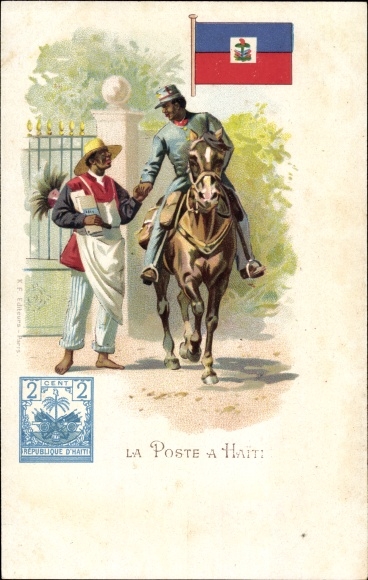 Stamps Chromo-Litho La Poste à Haiti, post rider, flag