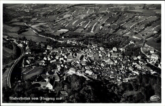 Postcard Niederstetten in Württemberg, aerial photograph