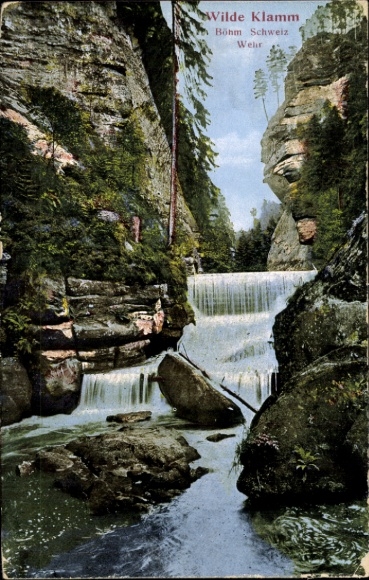 Ak Mezná Stimmersdorf Region Aussig Böhmische Schweiz, Wilde Klamm, Wehr