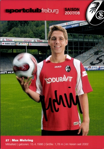 Autograph card footballer Max Mehring, SC Freiburg, autograph