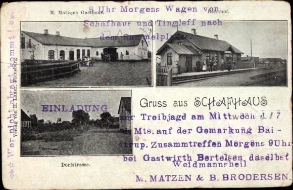Postcard Frydendal Fårhus sheep house Denmark, village street, train station, inn
