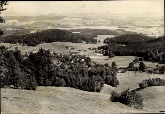 Postcard Waltersdorf (Amtsh. Zittau) Großschönau in Upper Lusatia, landscape photograph with hilly...