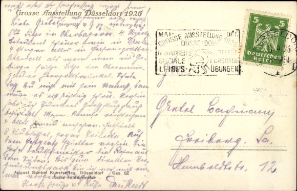 Ansichtkaart Düsseldorf am Rhein, grote tentoonstelling GeSoLei 1926, bij nacht, brug