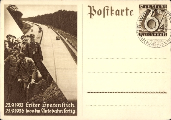 Ganzsachen Ak Adolf Hitler, Bau der Reichs-Autobahn, Erster Spatenstich 23.9.1933
