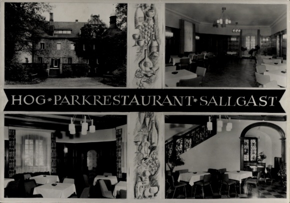 Ak Sallgast in der Niederlausitz, HOG Parkrestaurant Sallgast, Innen- und Außenansicht