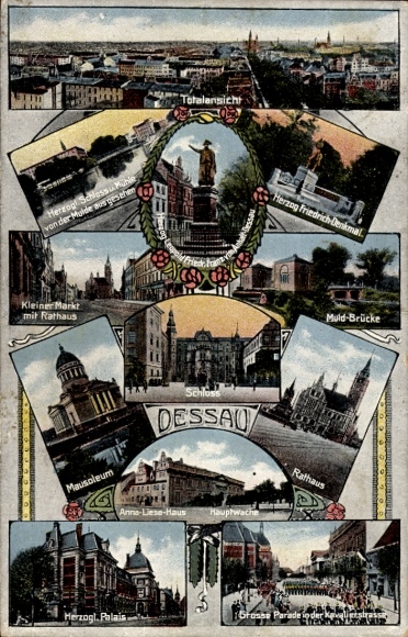 Postcard Dessau in Saxony Anhalt, Ducal Palace, Duke Friedrich Monument, Small Market, Town Hall