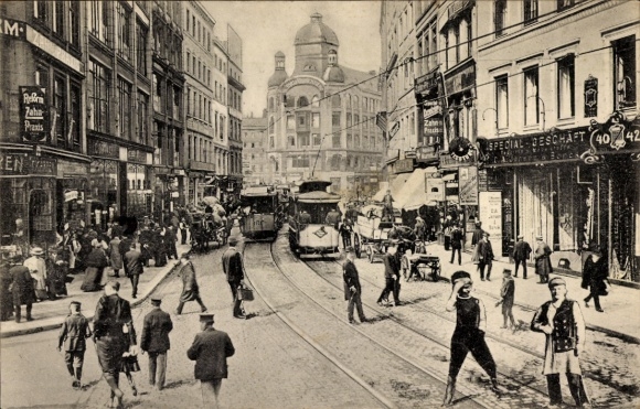 Ak Hamburg Mitte Altstadt, Großer Burstah, Geschäfte, Straßenbahn