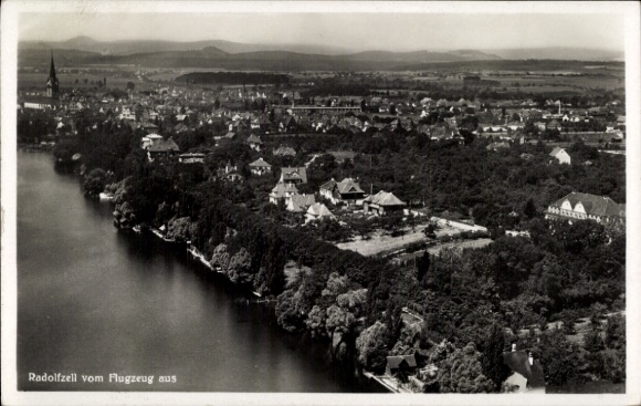 Postcard Radolfzell am Bodensee, aerial view of cityscapes, lake, landscape
