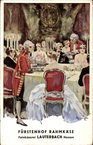 Artist Postcard Lauterbach in Hessen, Festive Society, Fine Cheese Factory, Fürstenhof Rahmkäse