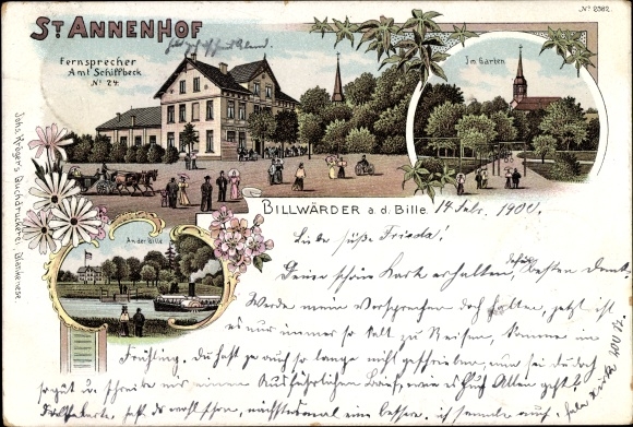 Litho Hamburg Bergedorf Billwerder Billwaerder, St Annenhof, aan de Bille, in de tuin
