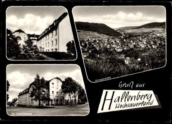Postcard Hallenberg in Sauerland, total view, St. Josefshaus