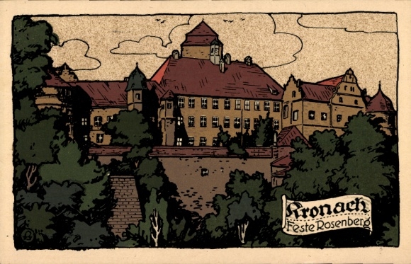 Steendruk Ak Kronach in het Frankische Woud Beieren, Fort Rosenberg
