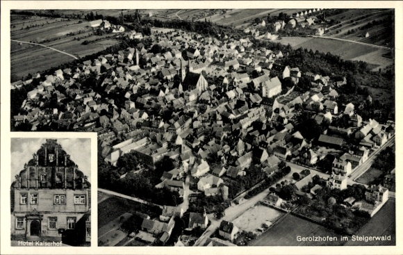 Postcard Bernbach Bidingen in Allgäu Swabia, aerial photograph, Hotel Kaiserhof
