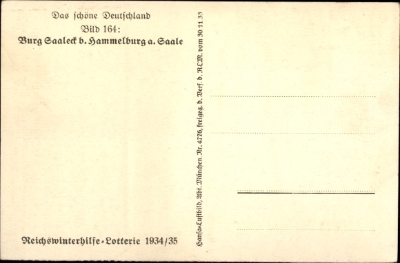 Ansichtkaart Hammelburg, kasteel Saaleck, WHW Das Schöne Deutschland, afbeelding 164