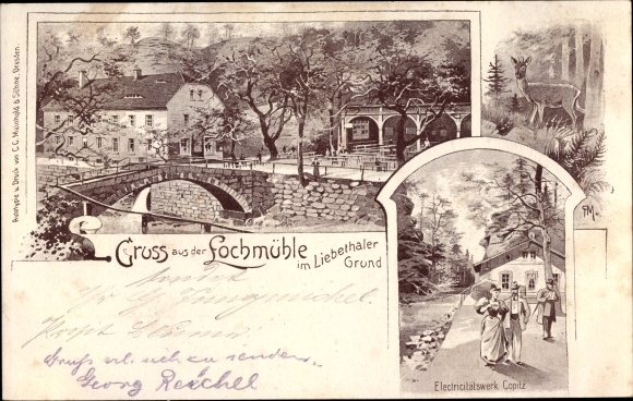 Chromo-Litho Lohmen in the Elbe Sandstone Mountains, Lochmühle, Liebethaler Grund, Copitz power station