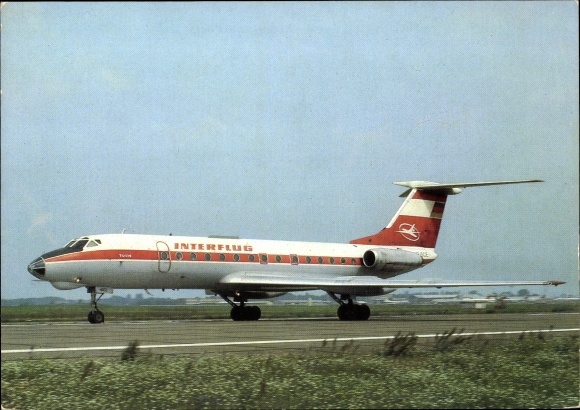 Postcard Tupolev Tu-134, Interflug, German passenger plane