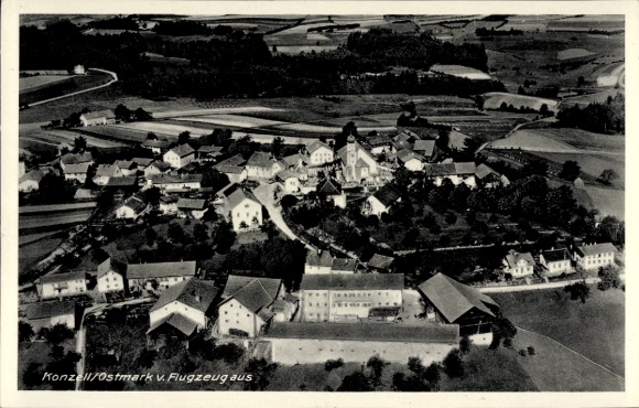 Ak Konzell in Niederbayern, Luftaufnahme von  ländliche Umgebung, viele Häuser, Landschaft