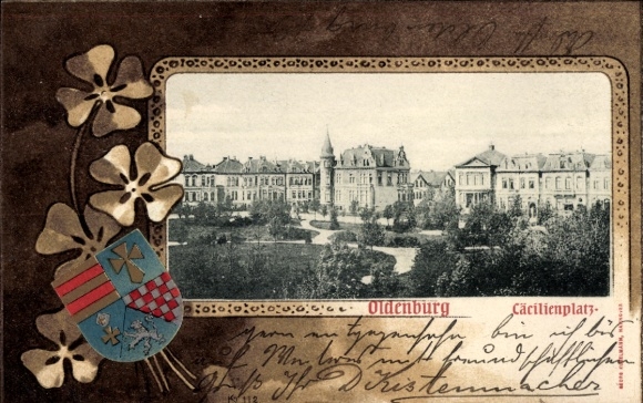 Wappen Passepartout Ak Oldenburg im Großherzogtum Oldenburg, Cäcilienplatz