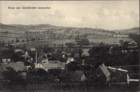 Ak Waldkirchen Grünhainichen im Erzgebirge Sachsen, Panorama vom Ort, Zschpautal