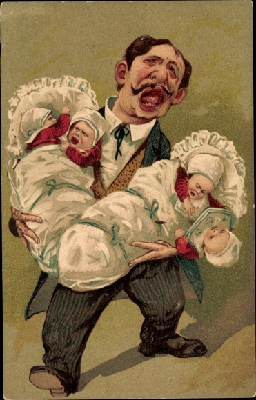Artist Postcard father with screaming quadruplets, series 5677