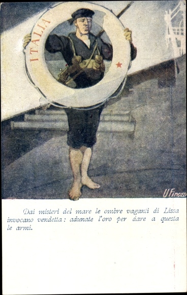 Künstler Ak Italienischer Marinesoldat in Uniform, Rettungsring