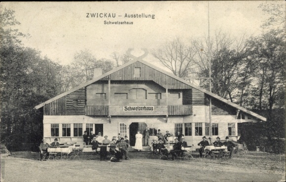 Ansichtkaart Zwickau in Saksen, handels- en industriële tentoonstelling 1906, Schweizerhaus