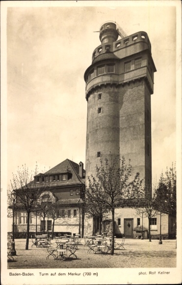 Postcard Baden Baden am Schwarzwald, tower on the Merkur