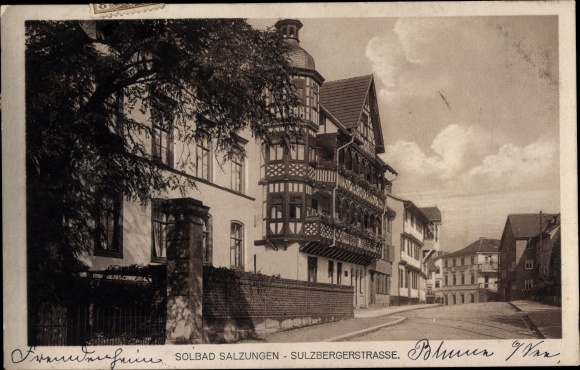 Postcard Bad Salzungen in the Wartburg district, Sulzberger Straße, house with bay window