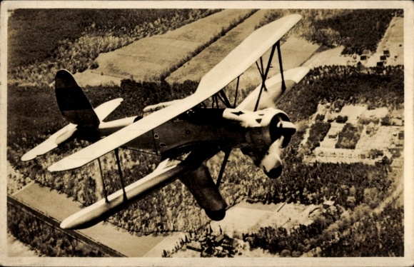 Postcard German Wehrmacht, Luftwaffe, Arado Ar 95 land reconnaissance aircraft as night reconnaissance aircraft, Biplan