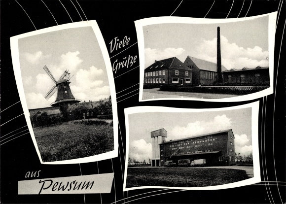 Postcard Pewsum in East Friesland, windmill, factory