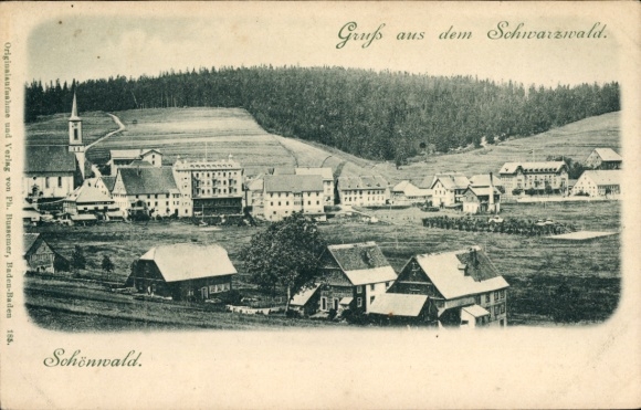Ak Schönwald im Schwarzwald, Schwarzwaldlandschaft, Häuser, Kirche,  von Ph. Bussemer