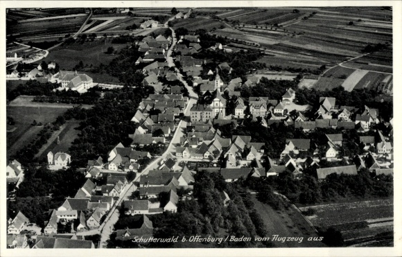Postcard Schutterwald Baden Württemberg, Schutterwald, aerial view, quiet landscape, houses, fields