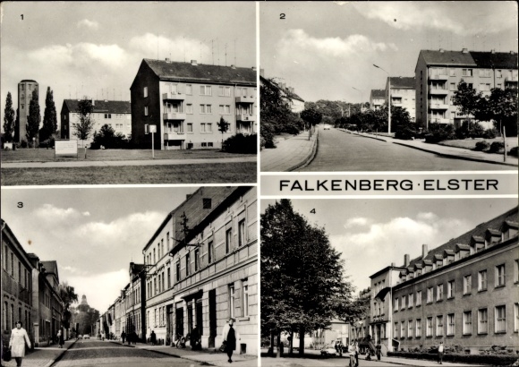 Postcard Falkenberg Elster, Friendship of Nations settlement, Walther Rathenau Str., post office