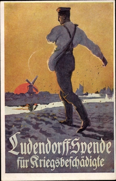 Artist PC Ludendorff donation for war invalids, sowers, veterans at field work, I. WK