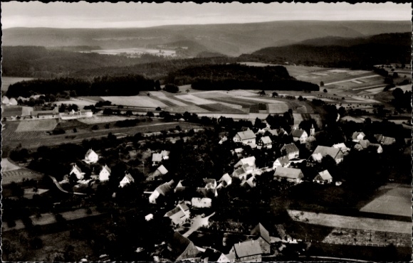 Postcard Grab Großerlach in Württemberg, aerial photograph