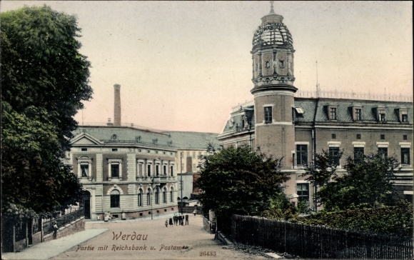 PC Werdau in Saxony, lot with Reichsbank and post office