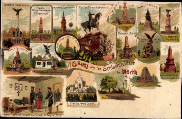 Chromo-Litho Wœrth sur Sauer Woerth Wörth an der Sauer Alsace Bas Rhin, battle memorials